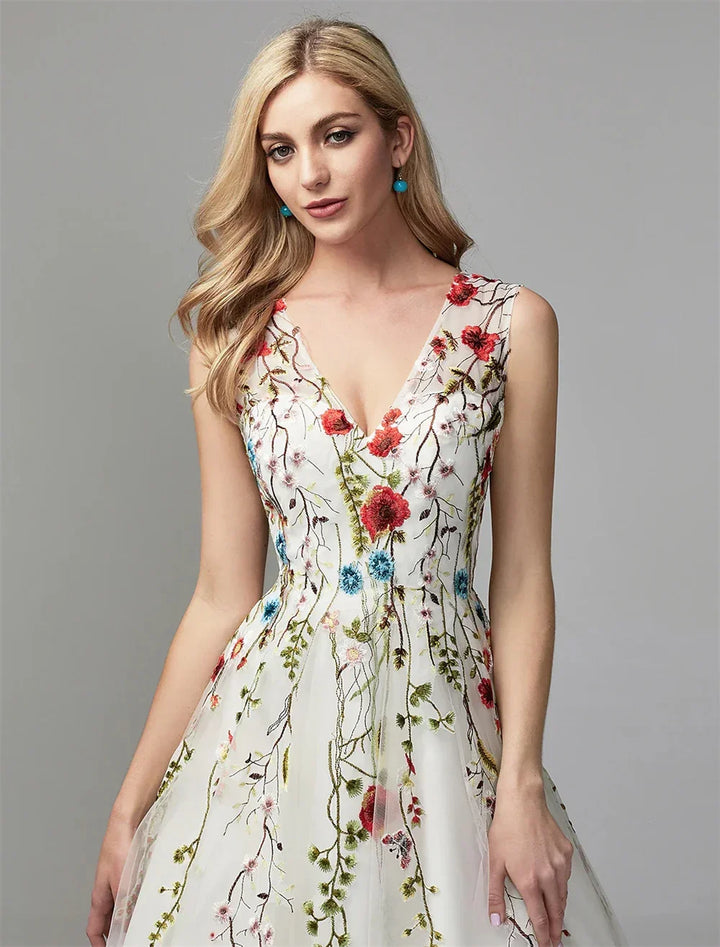 Charming Floral Lace A-Line Evening Gown