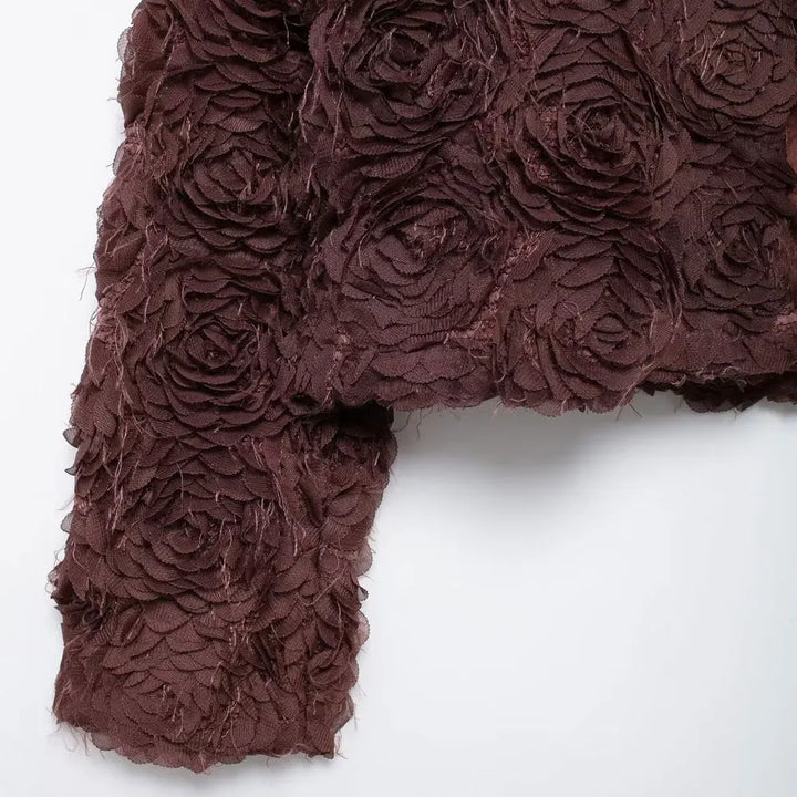 Stylish Textured Floral Cropped Jacket