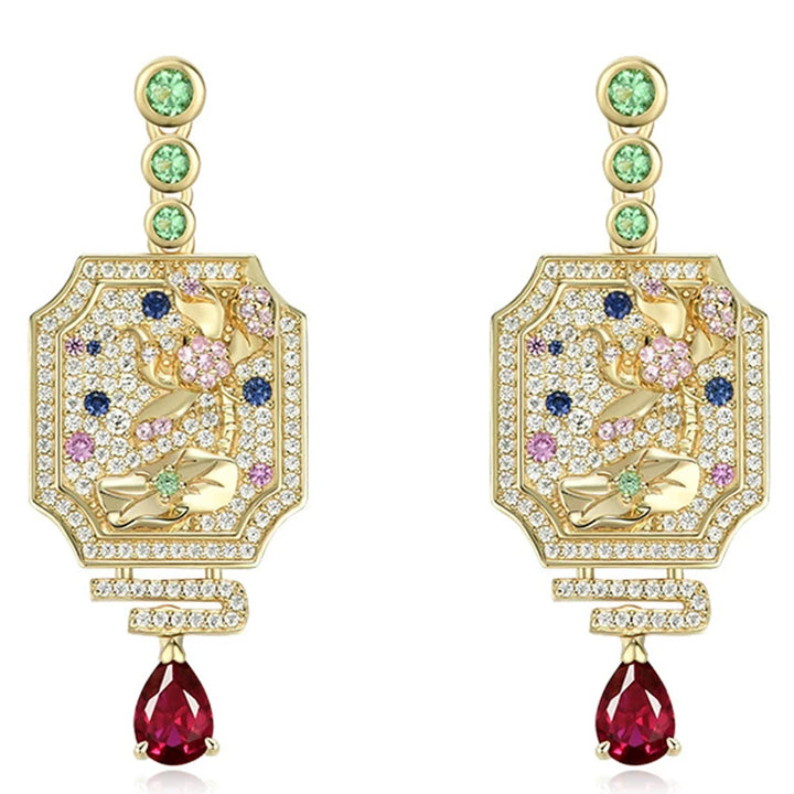 Fine Lab Sapphire Ruby Dangle Earrings