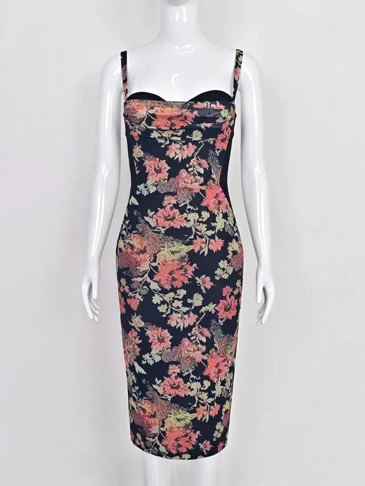 Sweet Flower Print Evening Dress