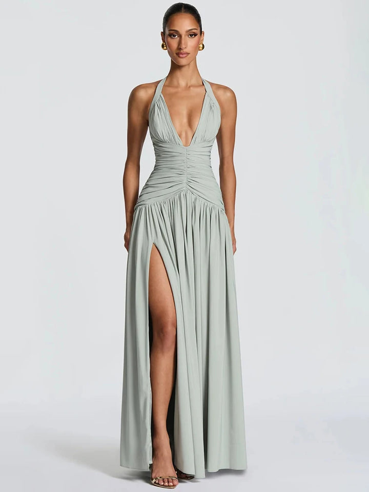 Luxury Pleated High Split Maxi Dress