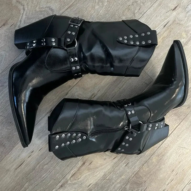 Zipper Belt Buckle Ankle Boots