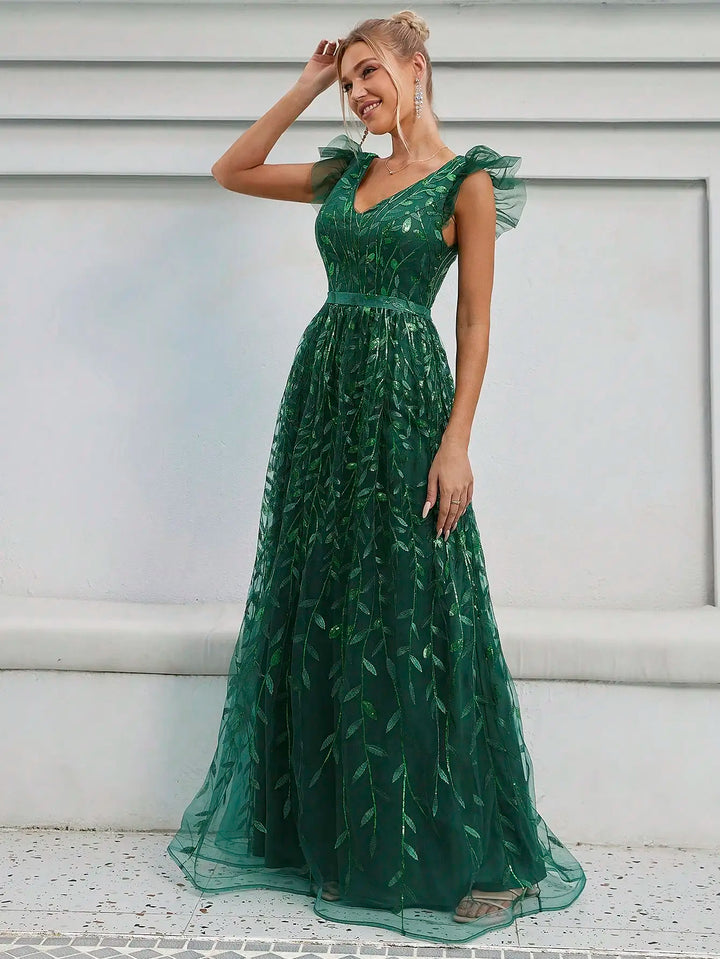 Gorgeous Mesh Sleeve Evening Dress