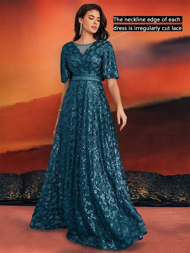 Elegant Short Sleeves Evening Gown