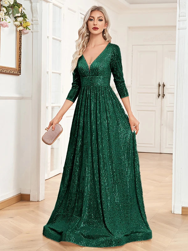 Romantic V-Neck Evening Dress