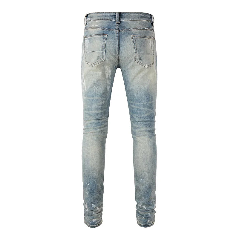 Stylish Distressed Painted Denim Jeans Pants