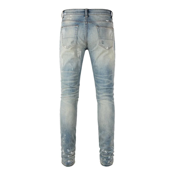 Stylish Distressed Painted Denim Jeans Pants