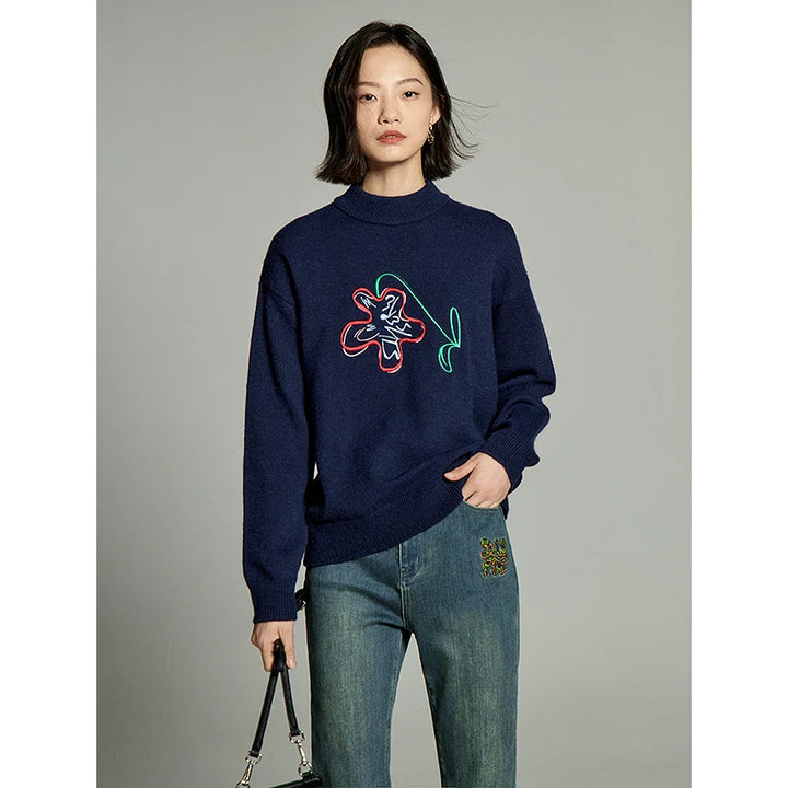 Art Of Flower Round Neck Sweater