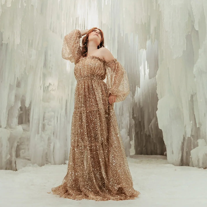 Alluring Pearl Sequins Maternity Dress