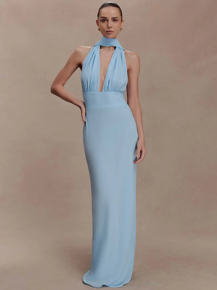 Classic Halter Deep V Neck Dress