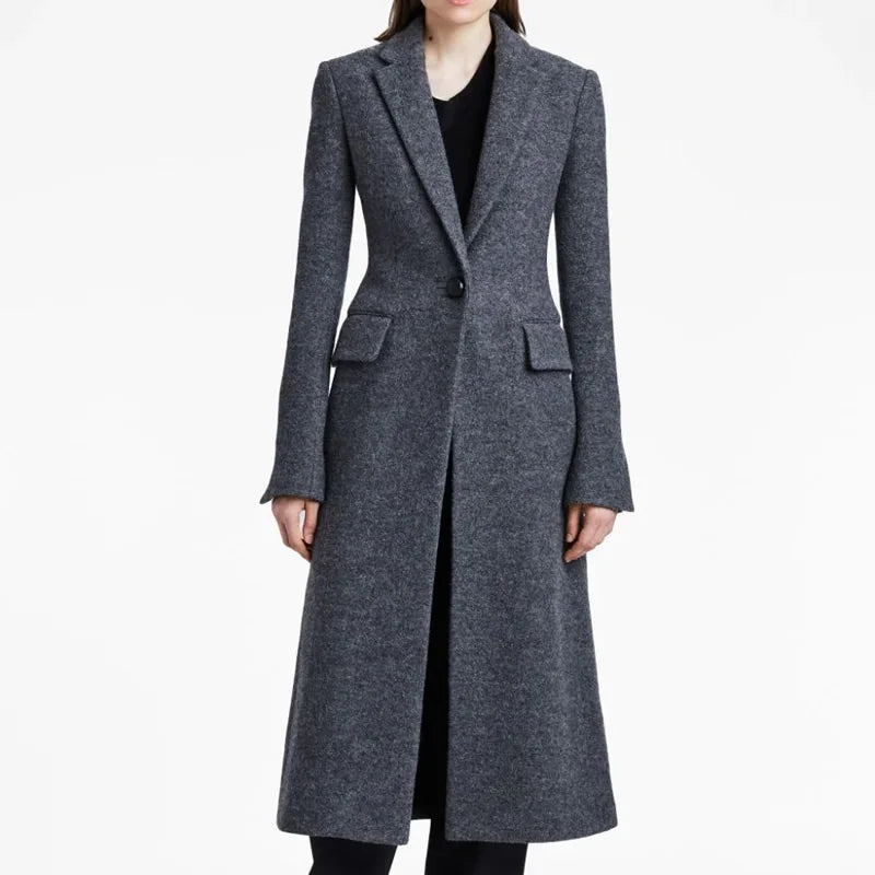 Fashionable Single Button Long Trench Coat