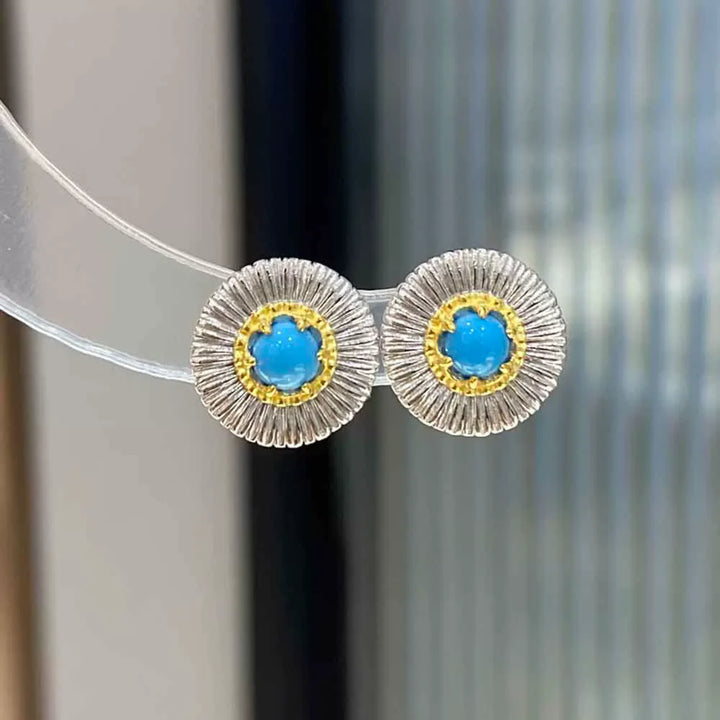 Lovely Opel Turquoise Flower Stud Earrings