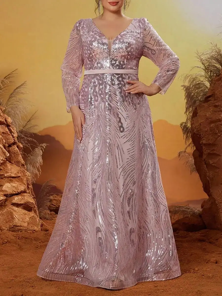 Noble V-neck Plus Size Women's Flowing Dress