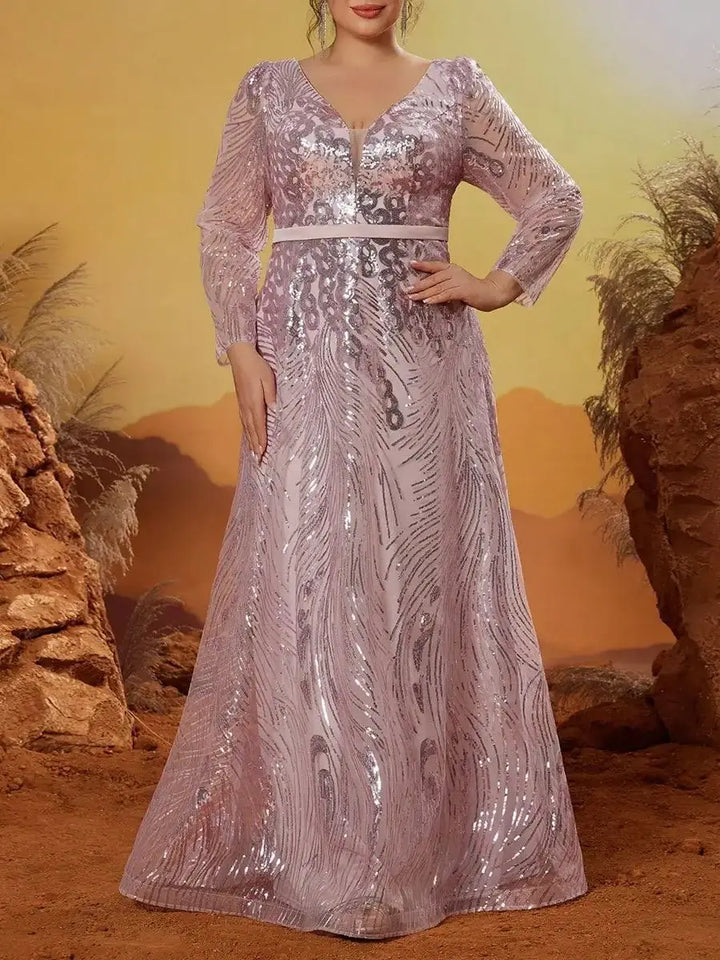 Noble V-neck Plus Size Women's Flowing Dress