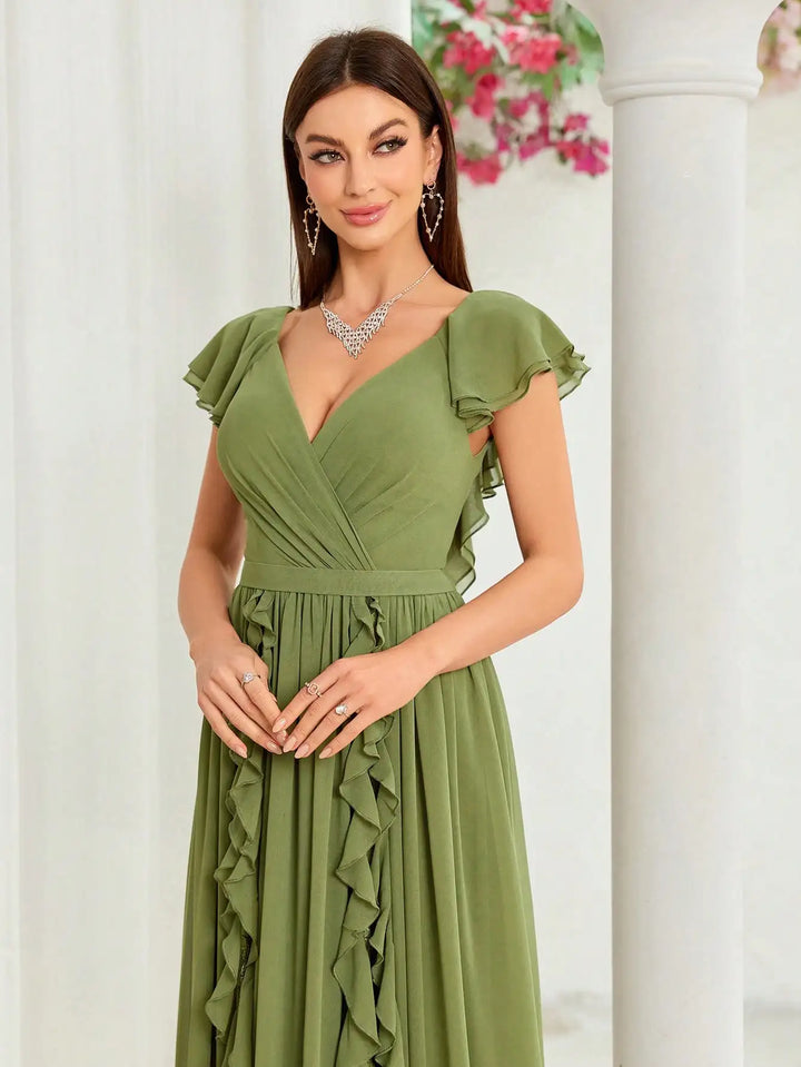 Graceful Ruffled Interlaced Party Gown