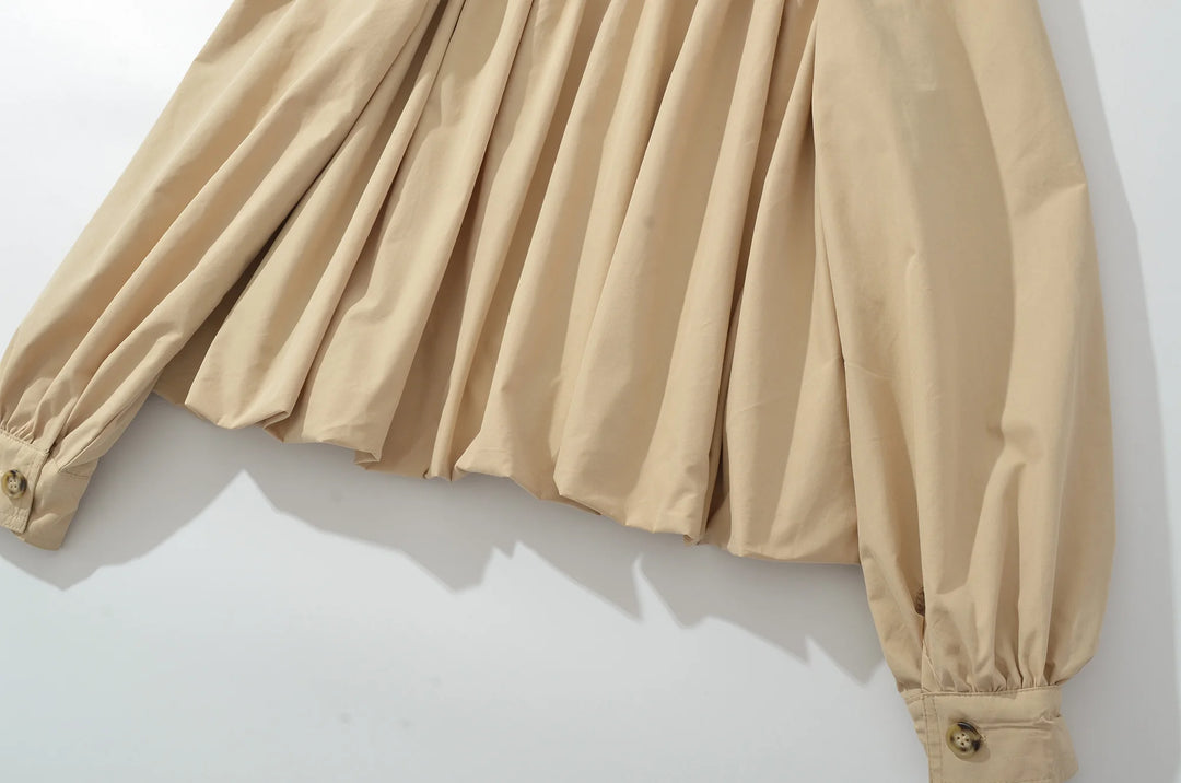 Sweet Stand Collar Pleated Blouse