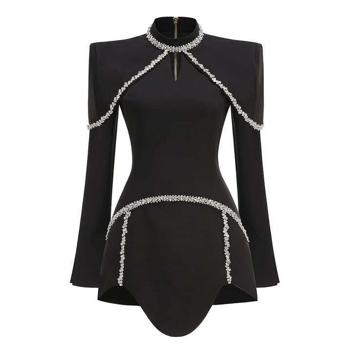 Black High-Neck Diamond Chain Party Dress