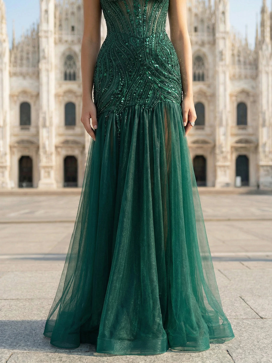 Stunning Deep V Neck Evening Gown