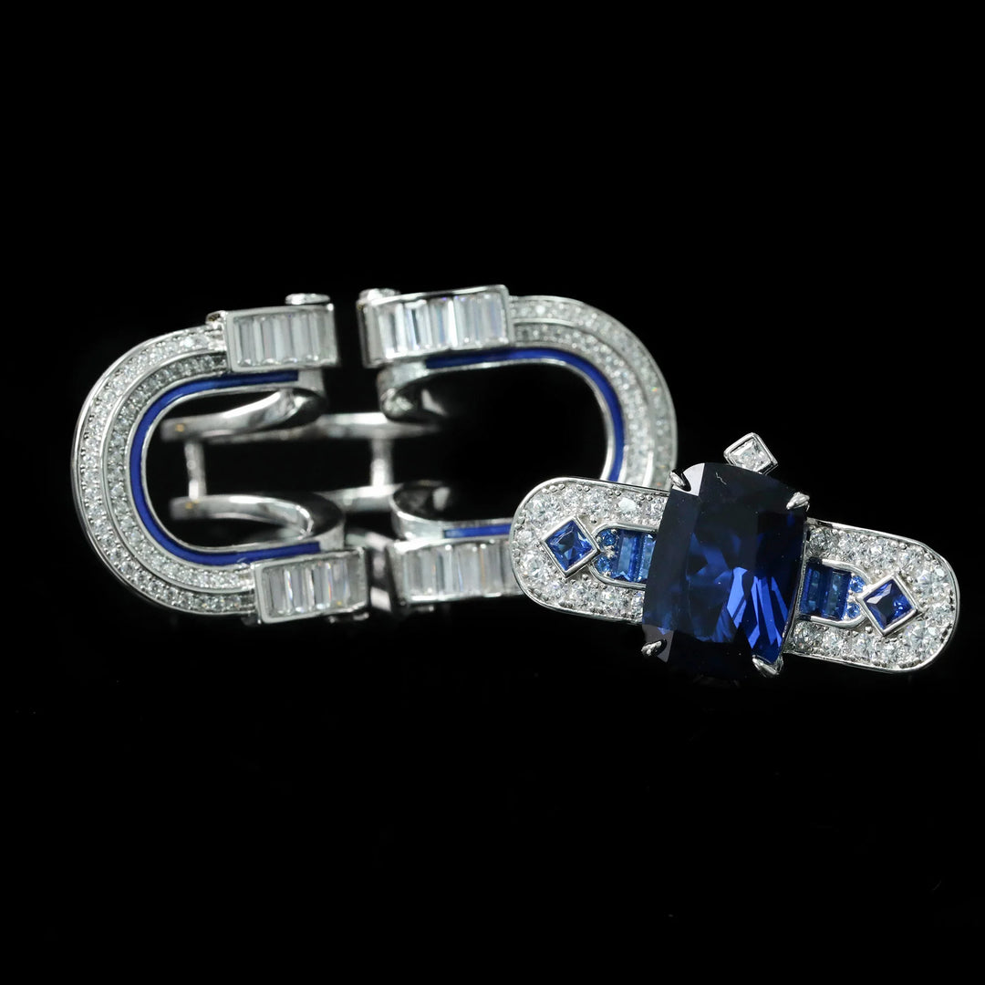 T-Square Emerald Sapphire Gemstone Ring