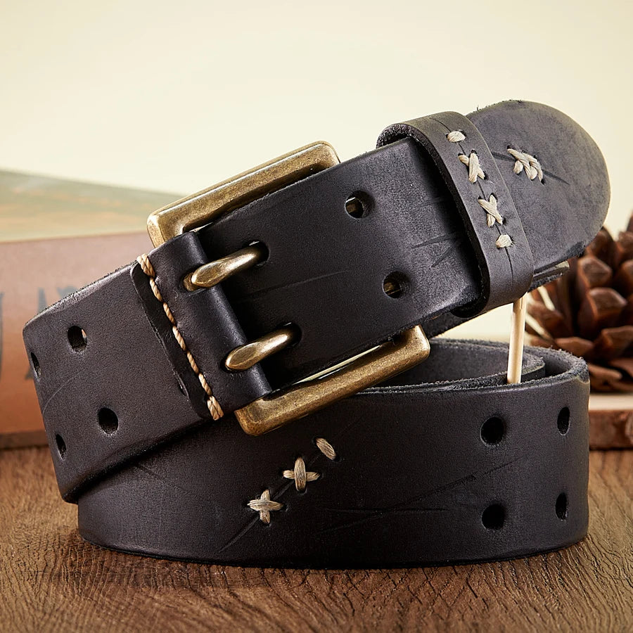 Vintage Double Pin Buckle Leather Belt