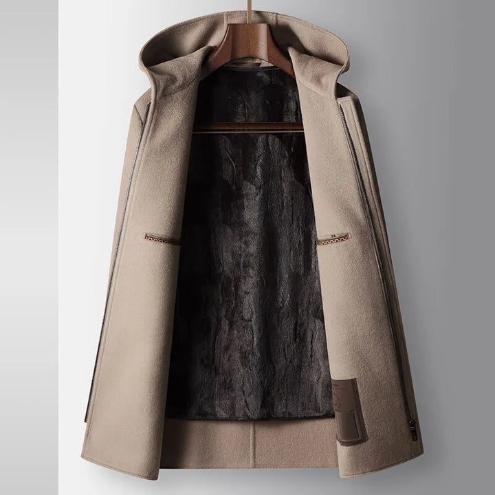 Luxury Woolen Hooded Overcoat
