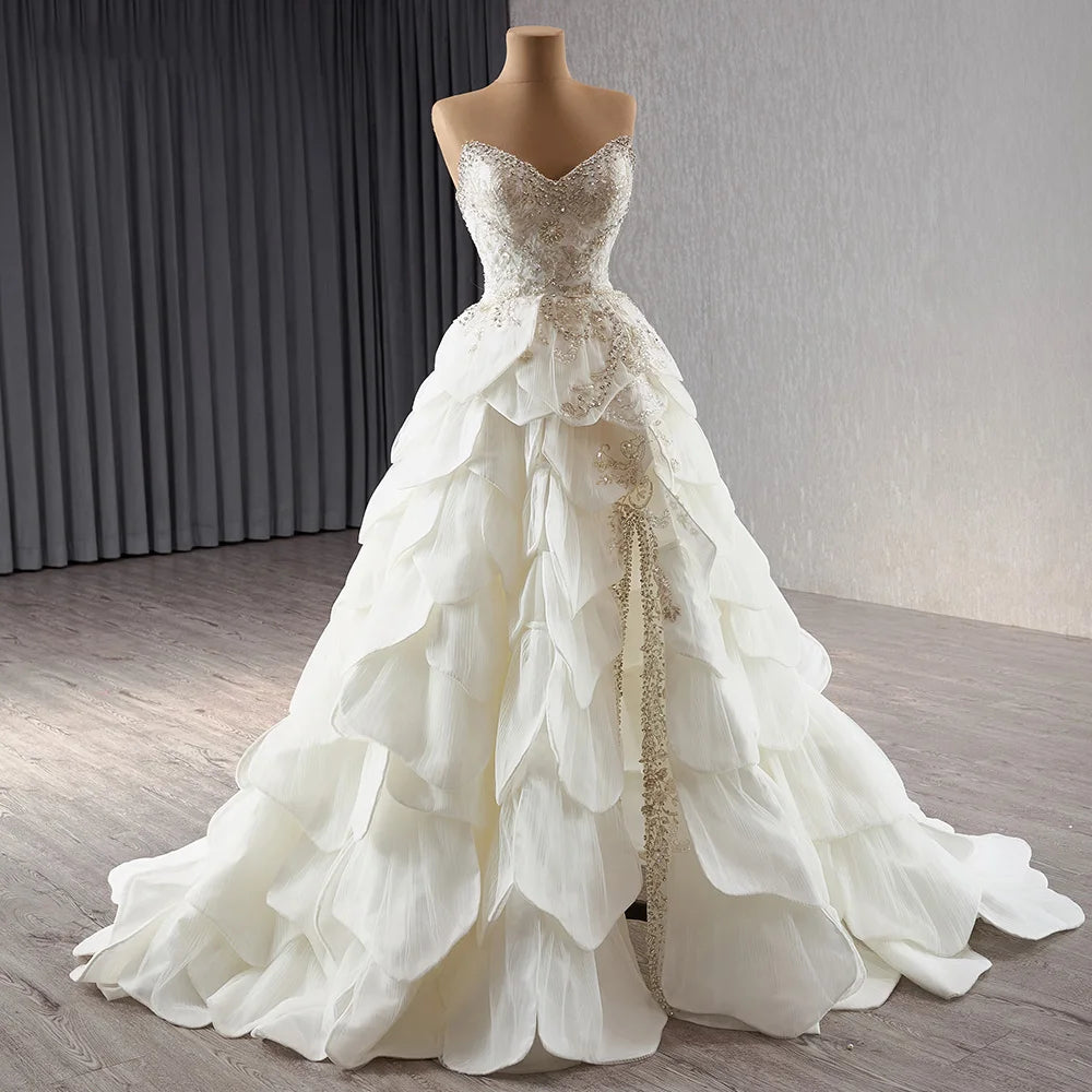 Luxury Pearls Split Wedding Gown