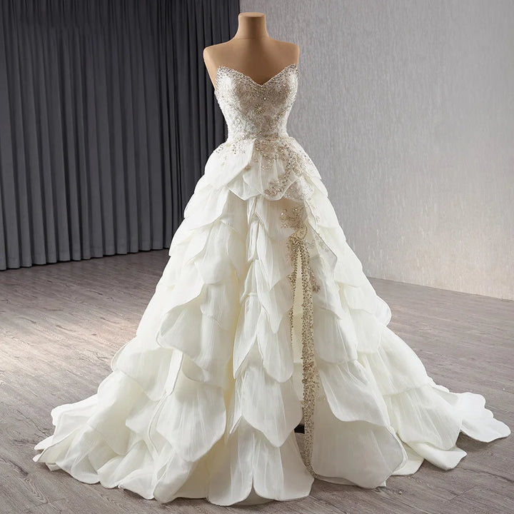 Luxury Pearls Split Wedding Gown
