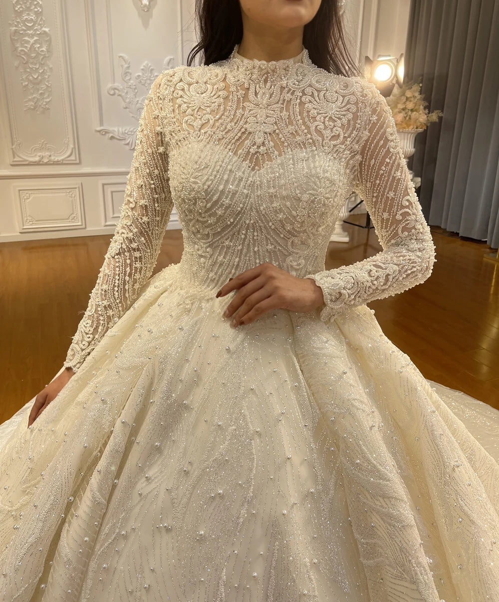 Modest Full Cover Arabian Lace Bridal Dress