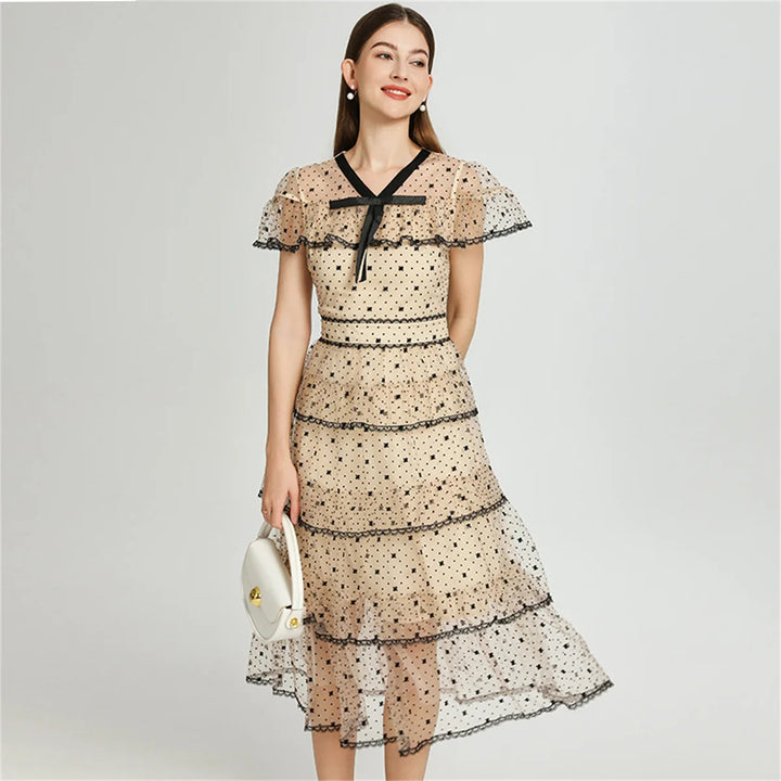 Mesh Sweet Polka Dot Formal Dress