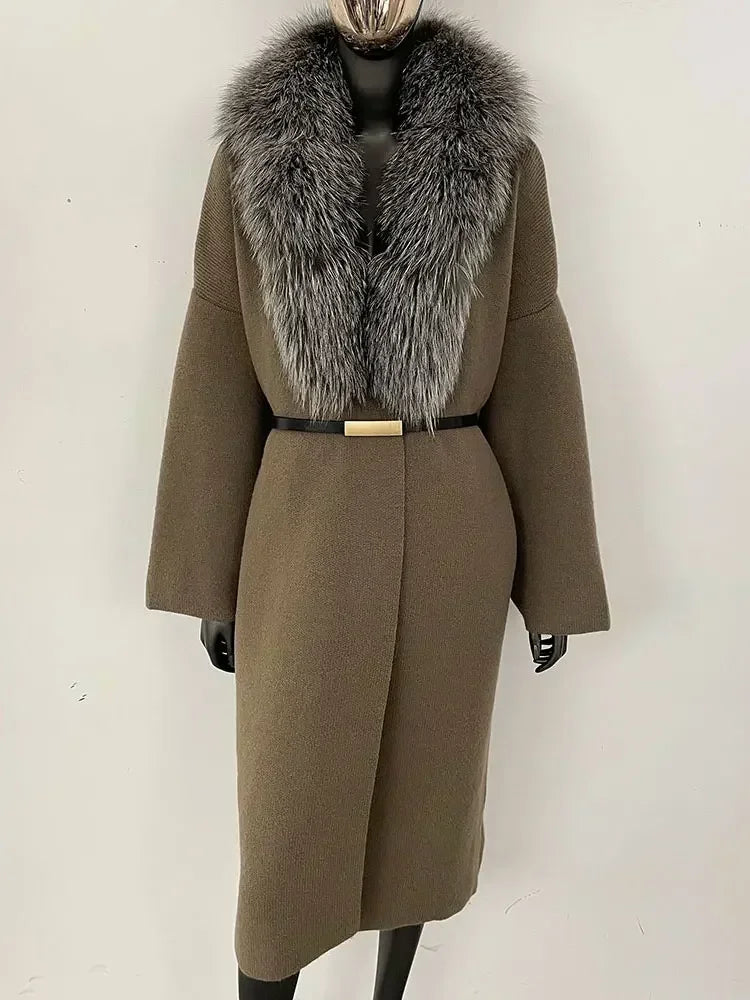 Alluring Detachable Real Fur Collar Coat