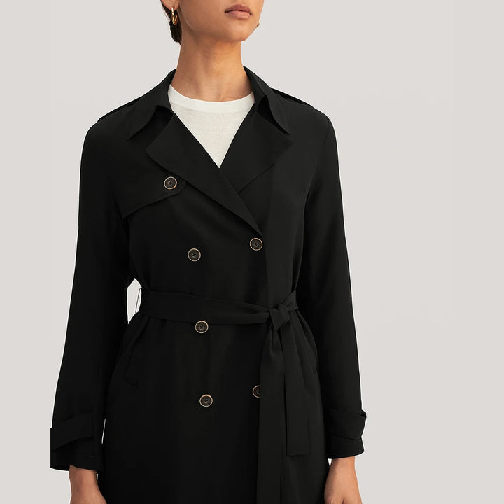Classic Double-Breasted Silk Trench Coat