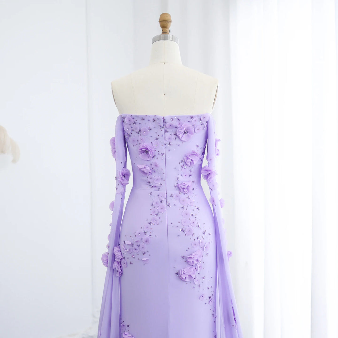 Elegant Off Shoulder 3D Flowers Evening Gown