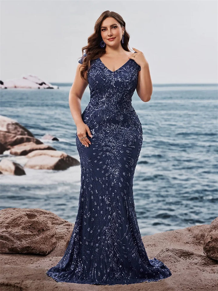 Fancy V-Neck Sequin Evening Party Dress