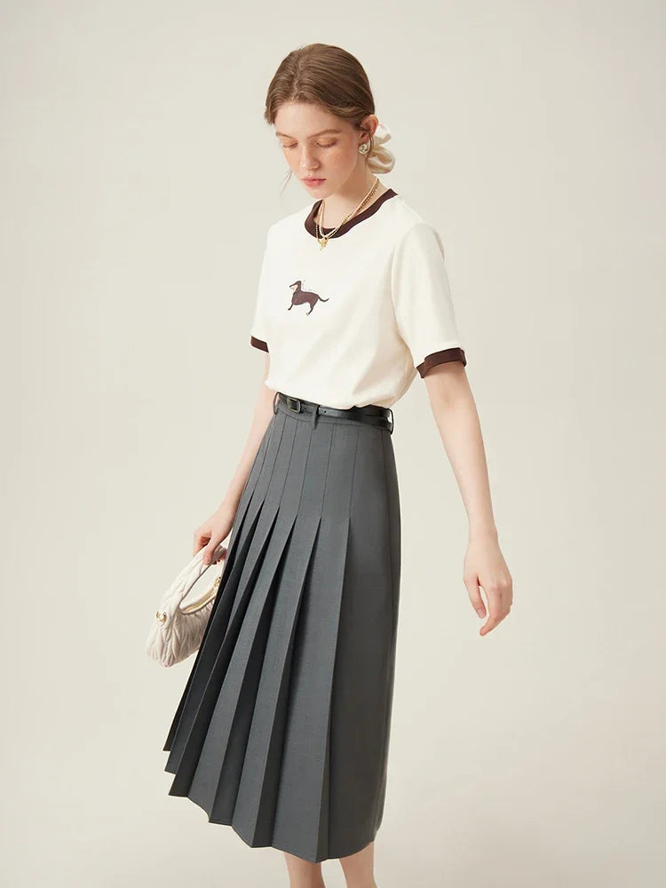 Refined Zipper Waist Long Skirt