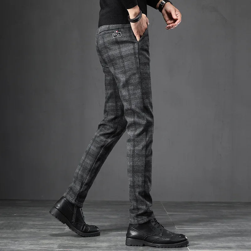 Brushed Plaid Casual Pants