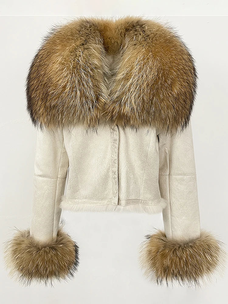 Luxurious Suede Real Warm Fur Short Coat