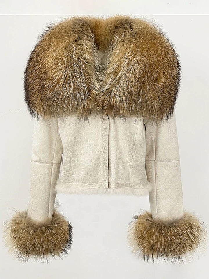 Luxurious Suede Real Warm Fur Short Coat