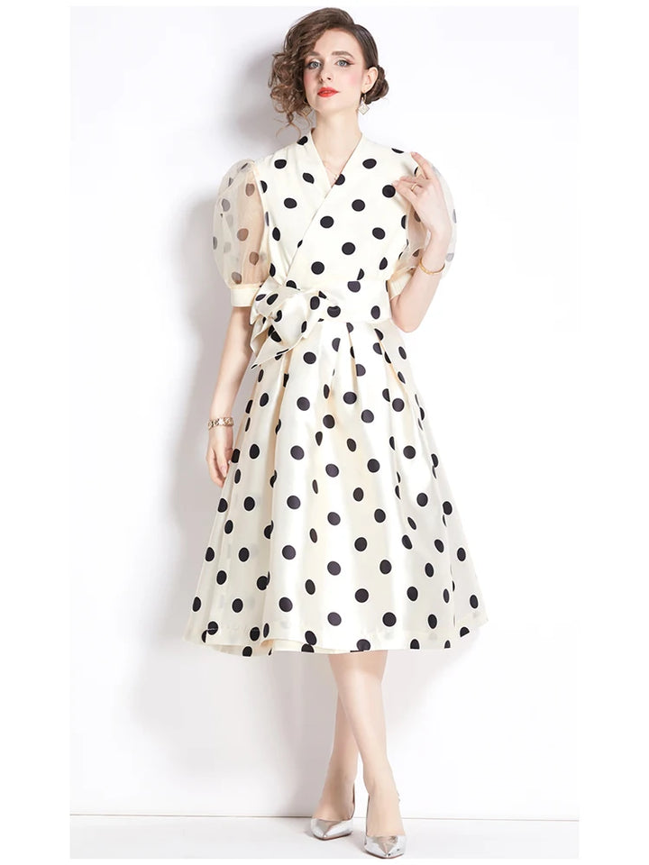 French Polka Dot A-Line Dress