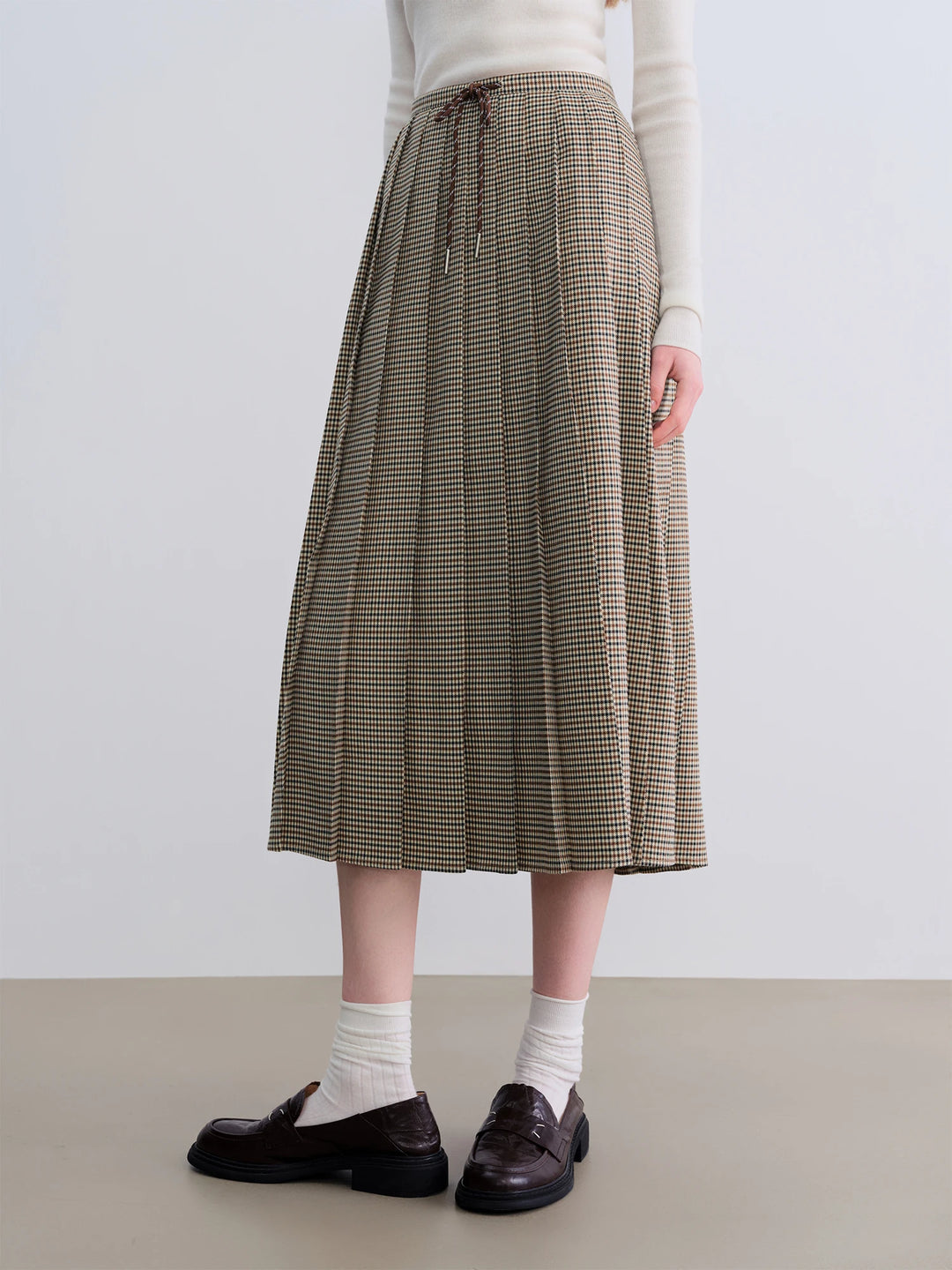 Stylish Mid-Calf Houndstooth Pleated Skirt