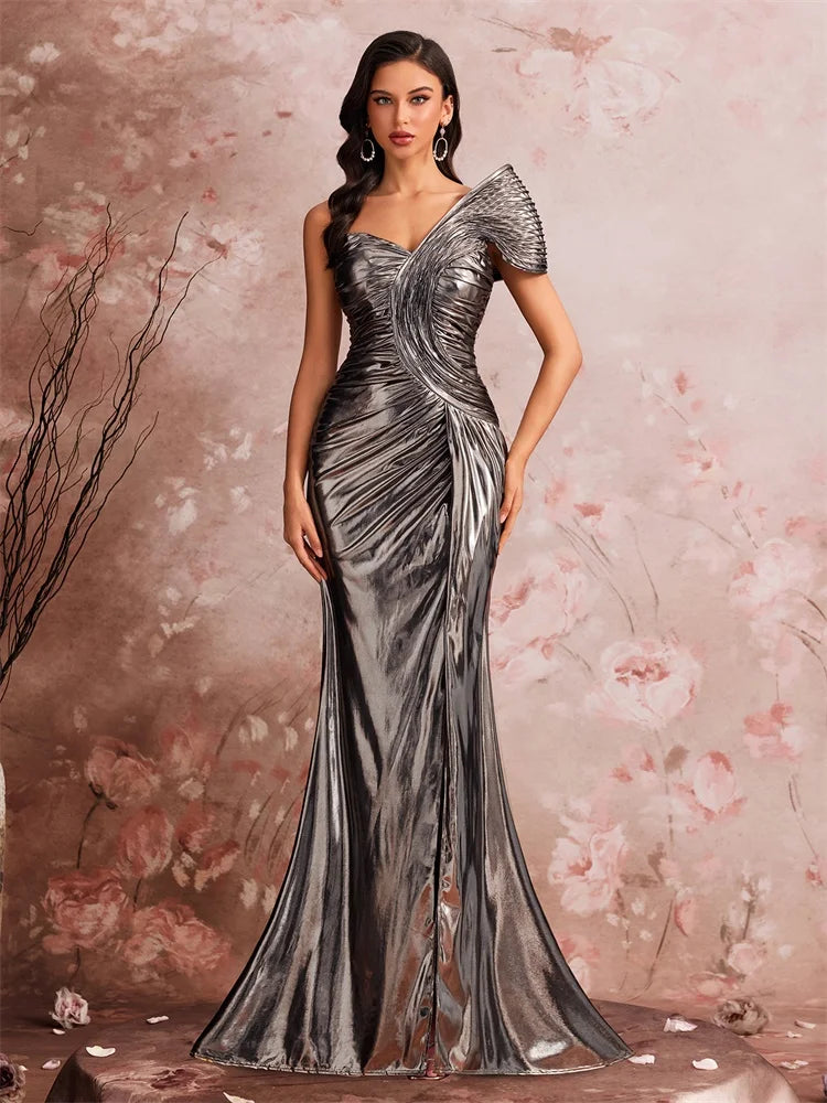 Show-stopping Slanted Shoulder Evening Dress