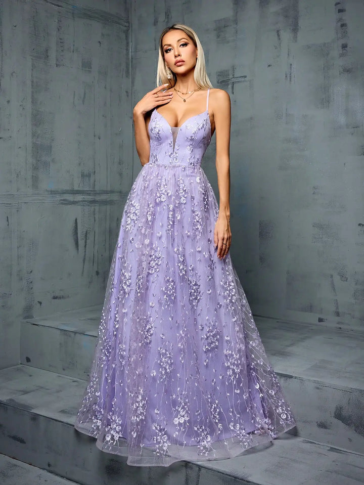 Modish V-Neck Evening Ball Gown