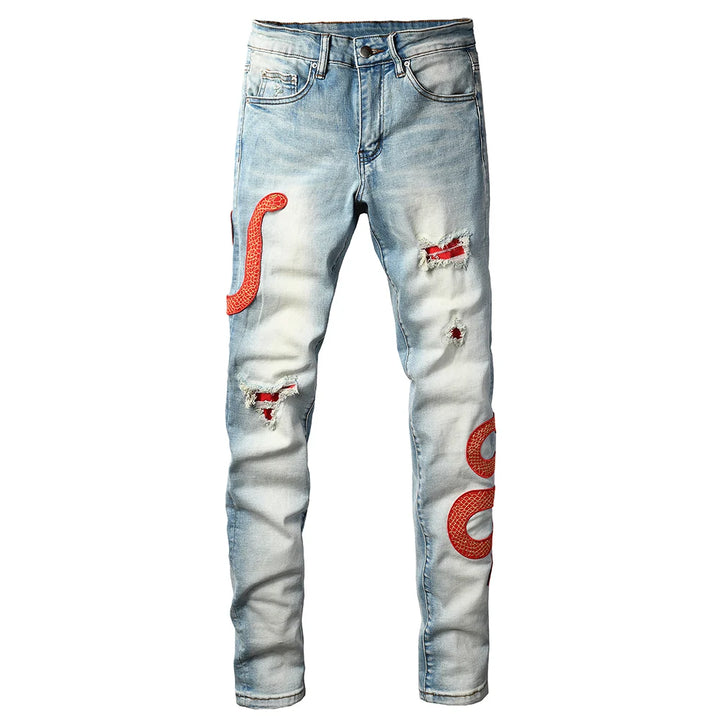 Fancy Tapered Distressed Denim Pants