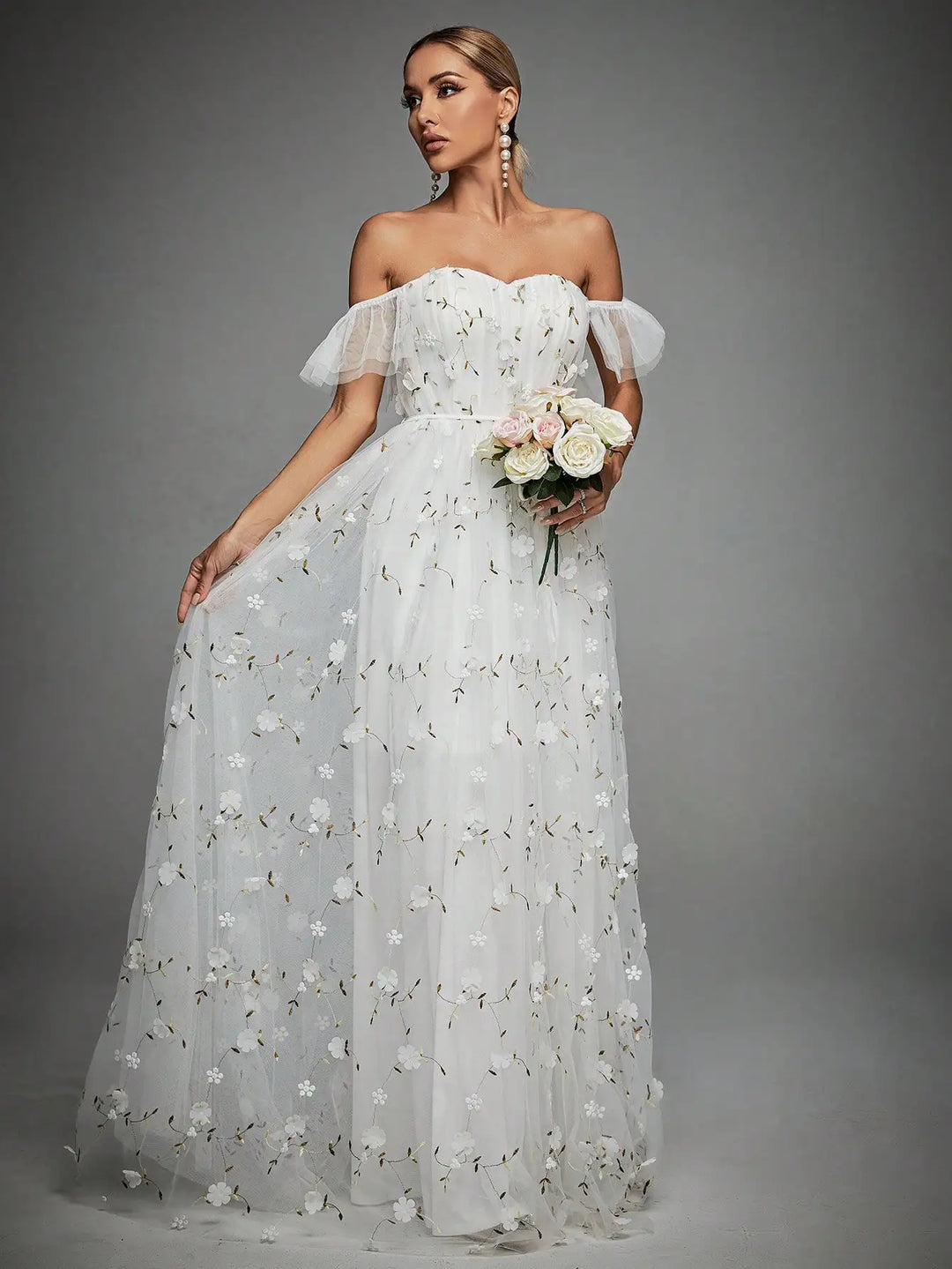 Line collar Three-dimensional Big Swing Dress