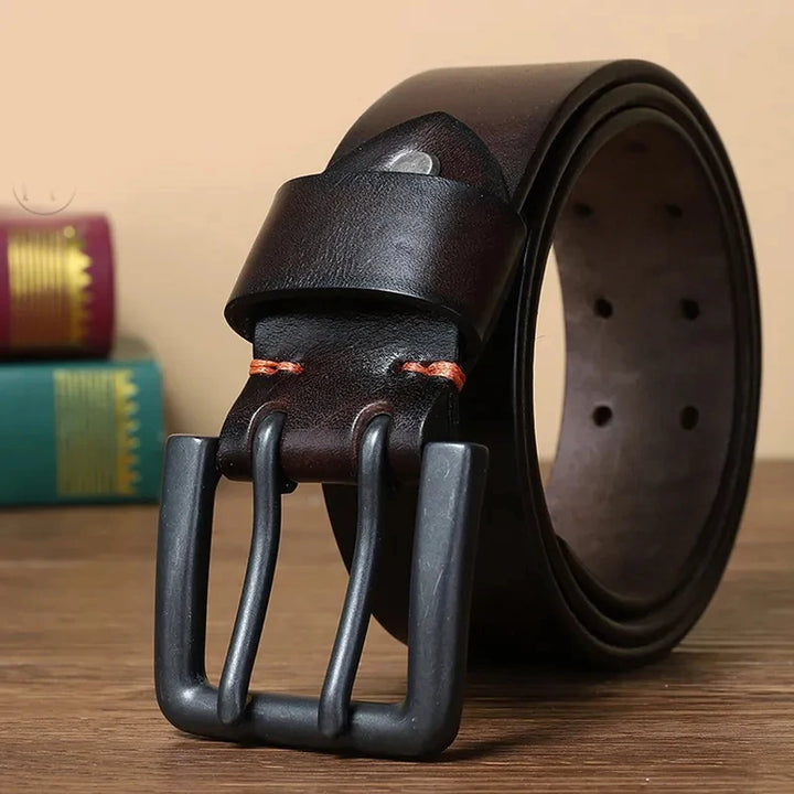 Double Pin Buckle Cowhide Leather Belt