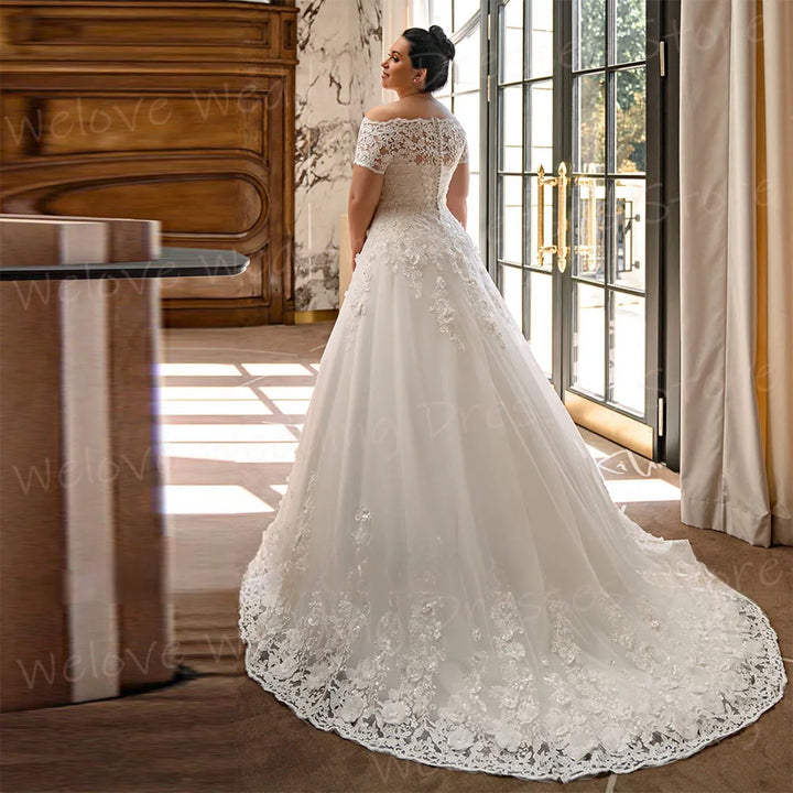 Beautiful Short Sleeve Plus Size Bridal Dress