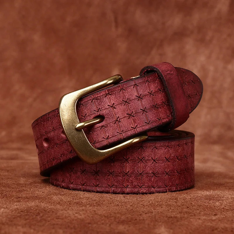 Vintage Embossed Cowhide Leather Belt