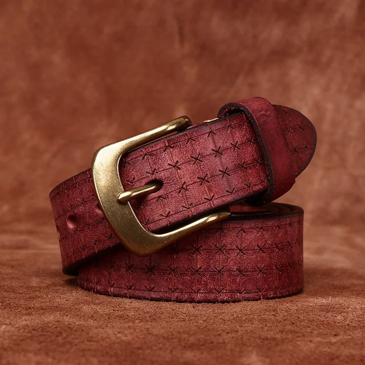 Vintage Embossed Cowhide Leather Belt