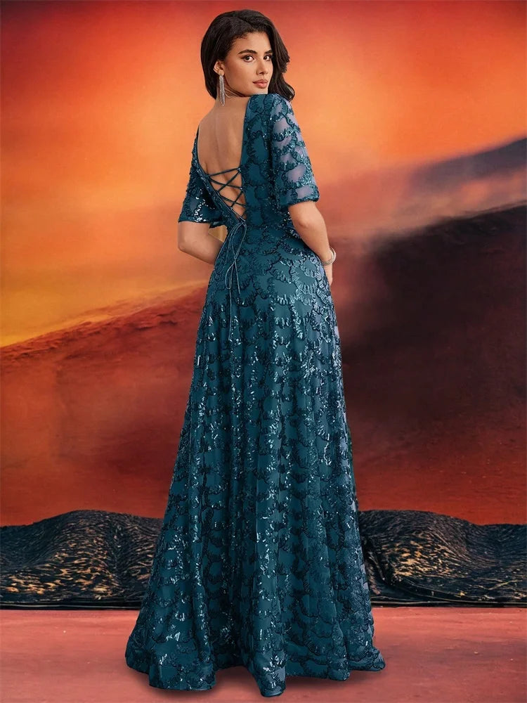 Elegant Short Sleeves Evening Gown