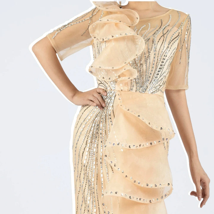 Experience The Ruffled Beaded Evening Dress