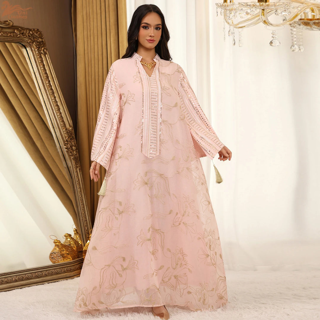 Floral Embroidery Traditional Long Kaftan Dress